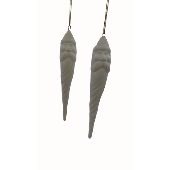 Santa Claus Icicle Christmas Ornaments Ceramic White Set of 2 - Picture 1 of 6